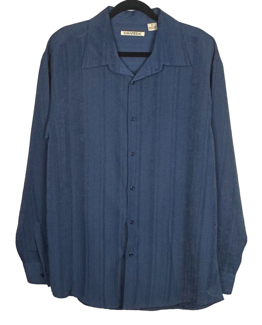 Havanera Men's Blue Shirt Solid Button Down Long Sleeve Tropical Beach Size XL